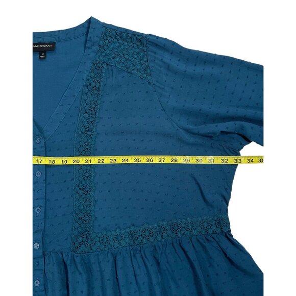 Lane Bryant Boho Peasant Shirt V Neck Button Lace Blue Plus Size 28 Top - Picture 5 of 11